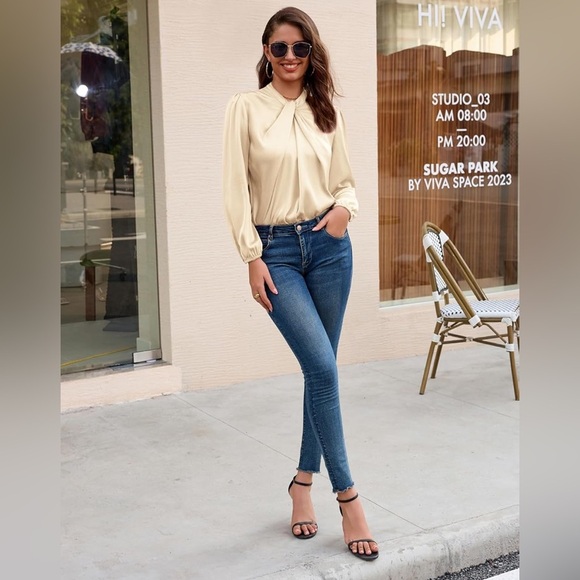 Grace Karin Silky Blouse Womens Large Apricot Long Sleeve Elegant Top Brand New - Picture 5 of 6